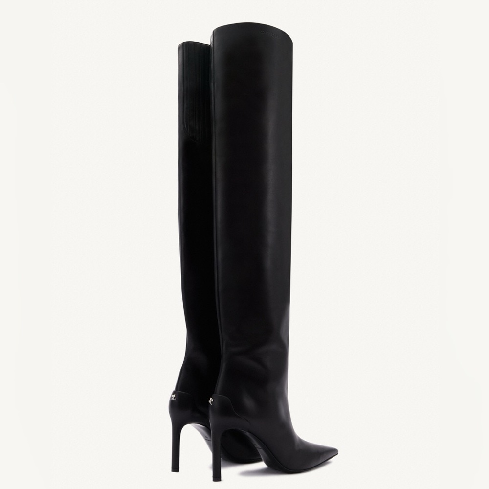 NEW COURREGES Sharp Leather High Boots In Black 38 Womens Over the Knee - Picture 3 of 12